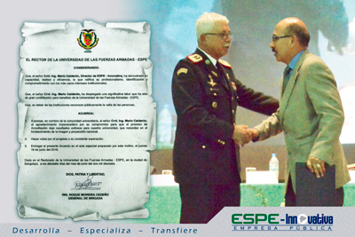 La Universidad de las Fuerzas Armadas entregó reconocimiento a ESPE-Innovativa EP