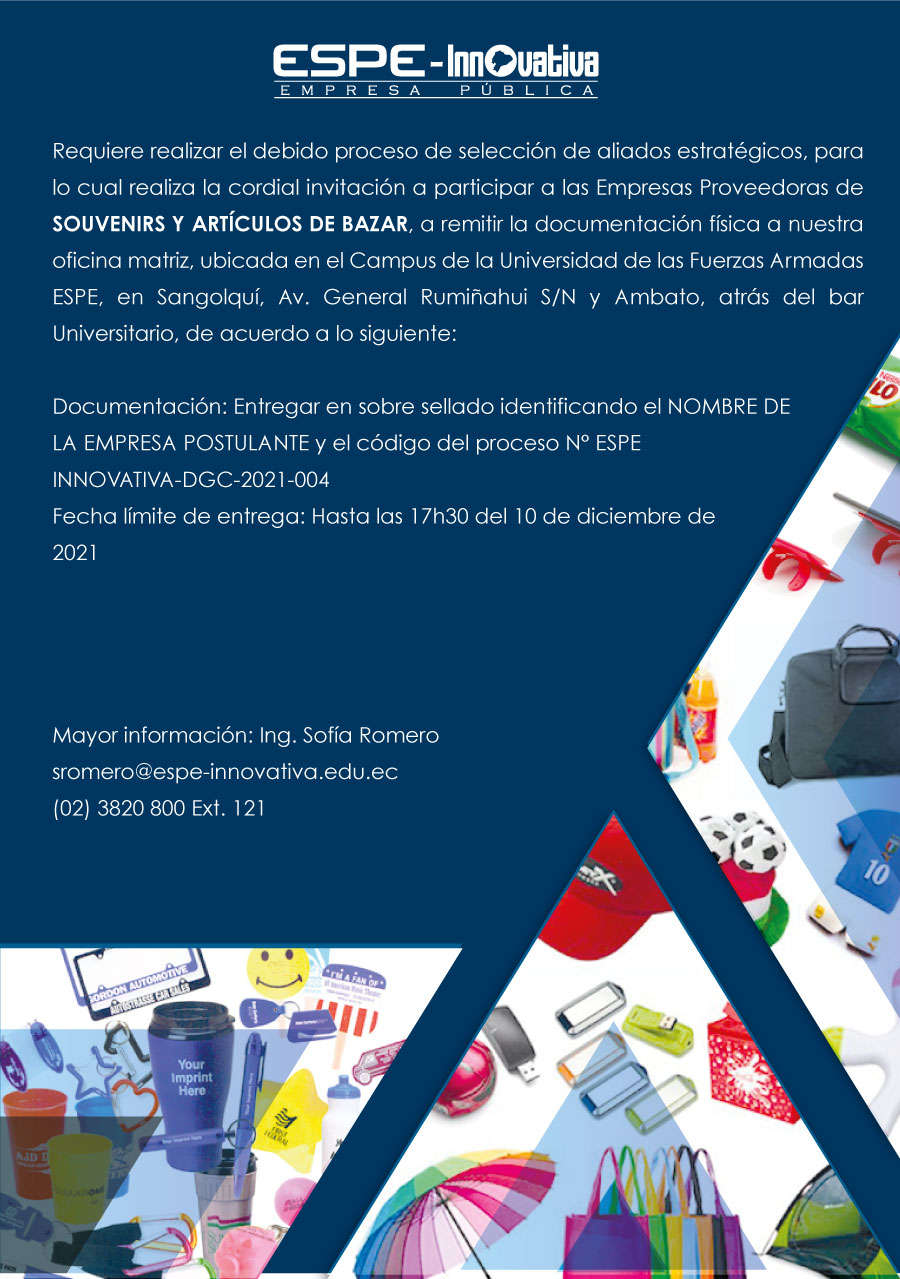 CÓDIGO DE PROCESO: ESPE-INNOVATIVA-DGC-2021-004  EMPRESAS PROVEEDORAS DE SOUVENIRS Y ARTÍCULOS DE BAZAR